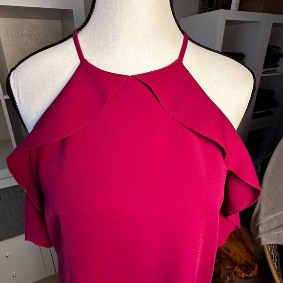 Cooper & Ella Womens Dress Sz M Raspberry Saga Ruffle Cold shoulder - Picture 4 of 11